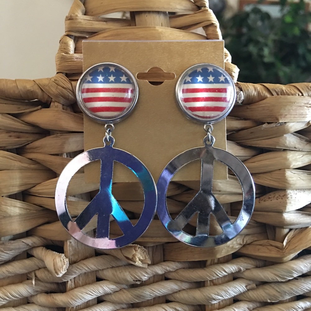 Vintage 80s peace sign drop pierced earrings